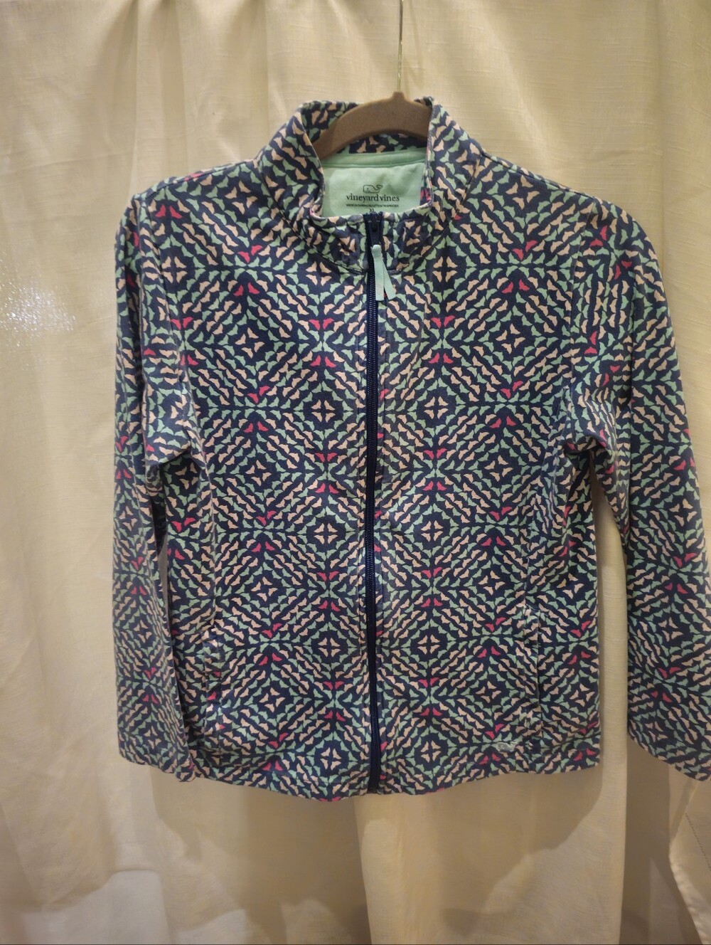 Vineyard Vines Geometric Whale Tail Print Full Zip Jacket Girl's Size XL 16